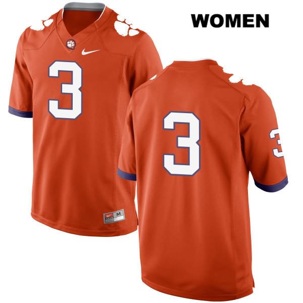 Women's Clemson Tigers #3 Amari Rodgers Stitched Orange Authentic Nike No Name NCAA College Football Jersey RUG4646QC